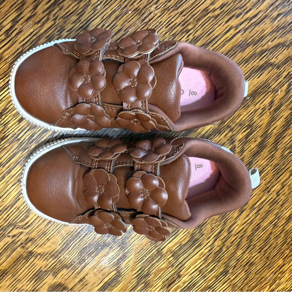 Carter’s Brown Kids Shoes with Floral Velcro Design 8